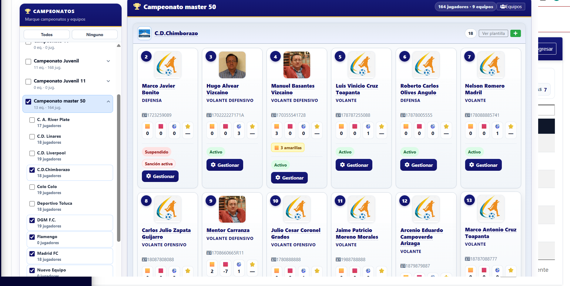 Campeon — gestión de ligas y campeonatos deportivos