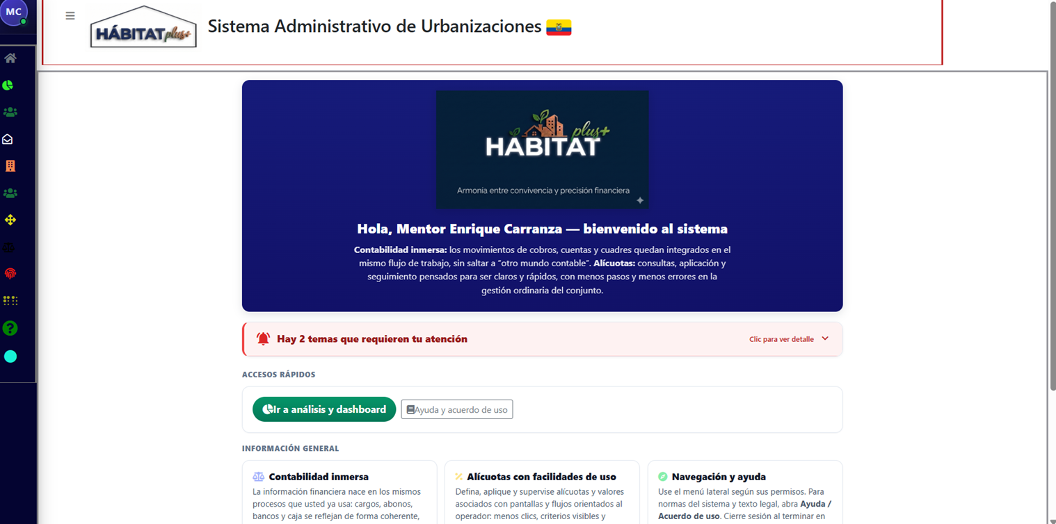 Pantalla de bienvenida HÁBITAT plus